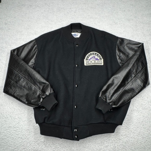 Chalk Line Other - Vintage Colorado Rockies Chalk Line Snap Wool Bomber Jacket Black Men's Size XXL